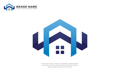 Modern real estate blue logo. Modern real estate logoModern real estate logo with geometric house and abstract roof design. Perfect for home sales, property management, and realty branding.