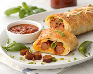 Sausage-Filled Pastry with Tomato Dipping Sauce