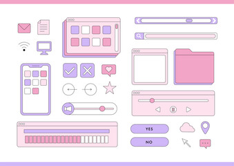 Web アイコンとフレームのデザインセット ピンク 紫 モダン