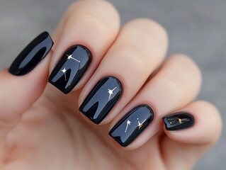 Fototapeta premium Crescent moons and star designs over deep midnight blue nails