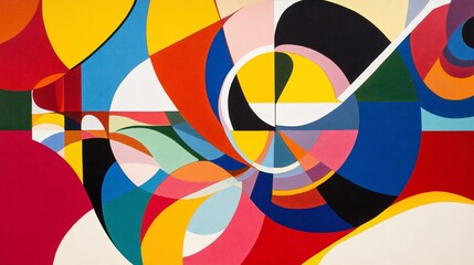 Fototapeta premium Vibrant abstract painting with geometric shapes and bold colors.