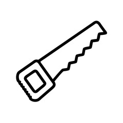 Icon of a saw in a simple black outline style  