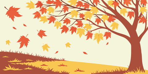 Vibrant autumn foliage with maple leaves creates a warm orange and yellow fall season design