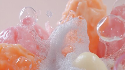 Fototapeta premium Abstract close-up view of colorful soap bubbles and foam.