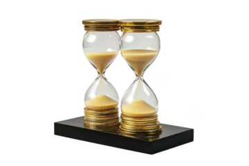 A golden hourglass on a black