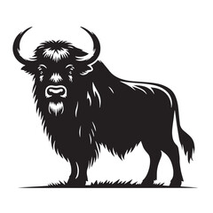Black Aurochs Silhouette Vector, High Quality Illustration on White Background
