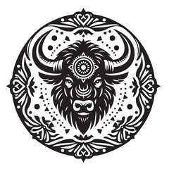 Black Aurochs Silhouette Vector, High Quality Illustration on White Background