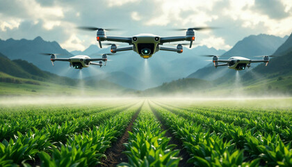 garden drone water sprinkler fountain green field