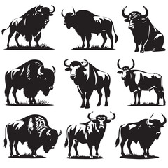 Black Aurochs Silhouette Vector, High Quality Illustration on White Background