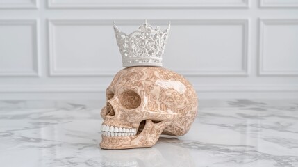Ornate Crown Resting on a Decorative Skull Royalty and Mortality Concept
