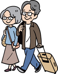 夫婦で旅行に出る楽しそうなシニア高齢男女