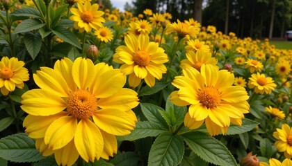 Yellow flowers blooming in a vibrant garden