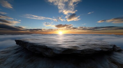 Obraz premium Elevated rock platform above clouds at sunset