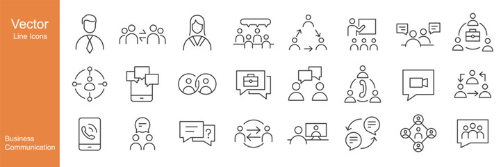 Fototapeta premium Business Communication Icons - Vector Line. Editable Stroke.