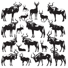 Black Bubal Hartebeest Silhouette Vector, High Quality Illustration on White Background