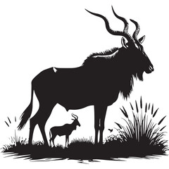 Black Bubal Hartebeest Silhouette Vector, High Quality Illustration on White Background