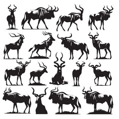 Black Bubal Hartebeest Silhouette Vector, High Quality Illustration on White Background