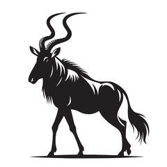 Black Bubal Hartebeest Silhouette Vector, High Quality Illustration on White Background