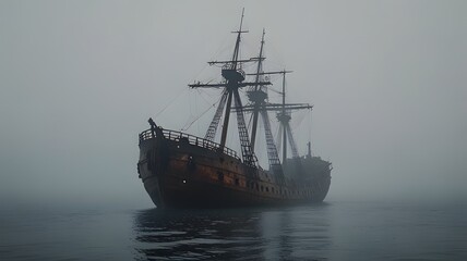 Obraz premium Misty Sea, Ancient Ship
