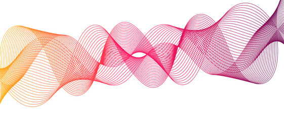  Minimal flow multicolor wave line in vector business with curve flow futuristic background. Frequency sound wave lines and technology. Twisted curve lines with blend effect.