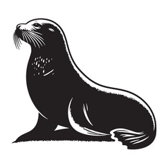 Black Caribbean Monk Seal Silhouette Vector, High Quality Illustration on White Background