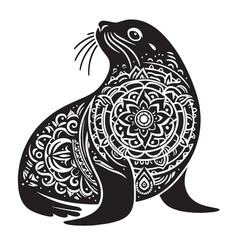 Black Caribbean Monk Seal Silhouette Vector, High Quality Illustration on White Background