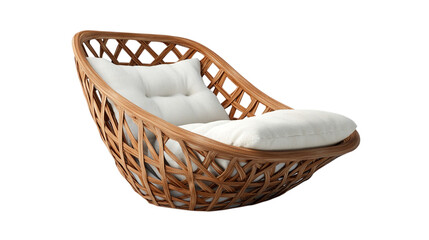 
Wicker rattan lounge chair with white cushions isolated on white background