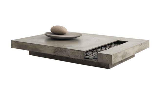 Modern Minimalist Concrete Table with Zen Stone Accents