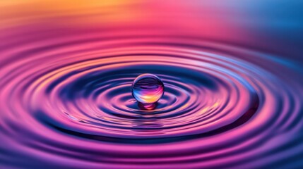 High-speed macro capture of a single droplet hitting a reflective surface, water ripple effect. 