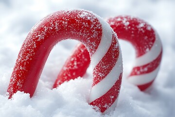 Candy canes in snow, close-up