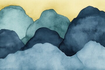 Fototapeta premium Serene Blue Mountain Watercolor Landscape.