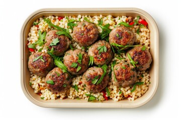 Eco-Friendly Rectangular Container with Healthy Meatballs and Couscous