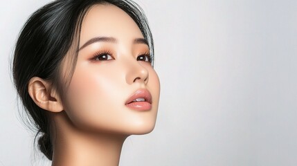 Fototapeta premium Radiant Asian Woman Showcasing Natural Beauty in Spa Setting