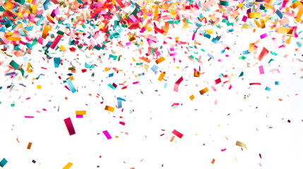 A colorful explosion of confetti is falling from the sky