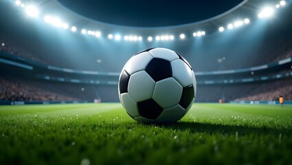 Fototapeta premium Soccer Ball on Stadium Field at Night, Close-up