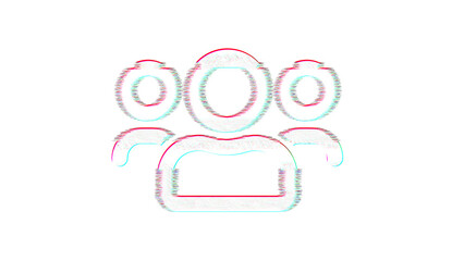 Icon users is distorted. Glitch. Noise, chromatic aberration, geometric distortion