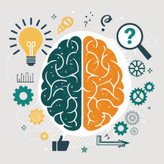 Creative Brain Illustration: Colorful and Detailed Brain Design with Sparkles, Symbolizing Intelligence, Knowledge, and Creativity
