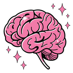 Creative Brain Illustration: Colorful and Detailed Brain Design with Sparkles, Symbolizing Intelligence, Knowledge, and Creativity