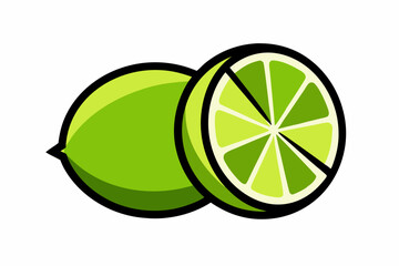 Lime with half-cut view line art vector illustration.