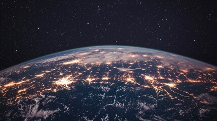 Obraz premium Stunning Night View of Earth from Space Showing City Lights and Starry Sky