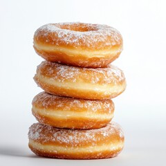 Delicious donuts stacked neatly isolated on white background food photography closeup view