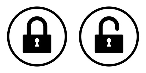 Lock icon set . Lock and unlock icon set in a circle. Lock and unlock icon collection. Set of open and close lock. Locked and unlocked vector icon set. lock, unlock, icons.