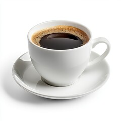 Fototapeta premium Artistic closeup of coffee cup and saucer on white background beverage photography minimalist style