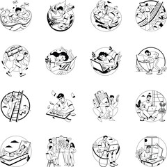Bundle of Glyph Style Overwork Illustrations 

