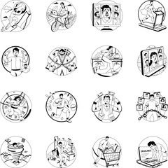 Collection of Glyph Style Work Stress Illustrations 
