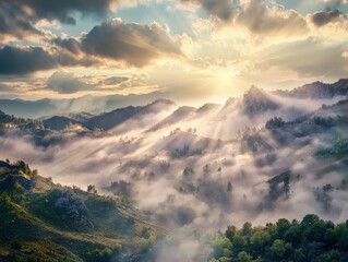 Exploring the Enchantment of Mountains, Trees, and Clouds Amidst Rare and Beautiful Weather Phenomena