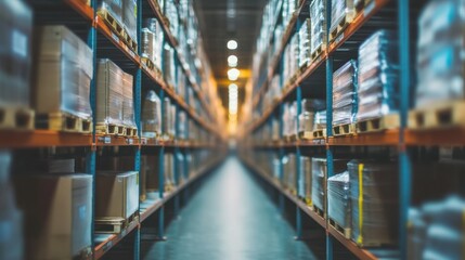 Massive storage facility shows organized shelves filled with boxes, highlighting logistics operations and inventory management