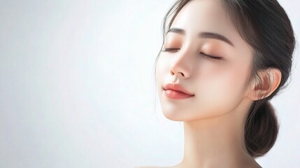 Radiant Asian Woman with Natural Beauty and Smooth Skin in Spa