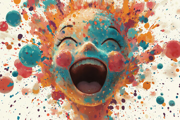 a digital painting with a slightly surreal and expressive feel, showing the brain character excitedly bursting with ideas,