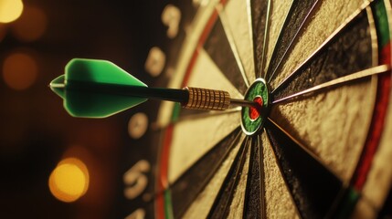 Dart hits the bullseye in a dimly lit bar during an evening game night